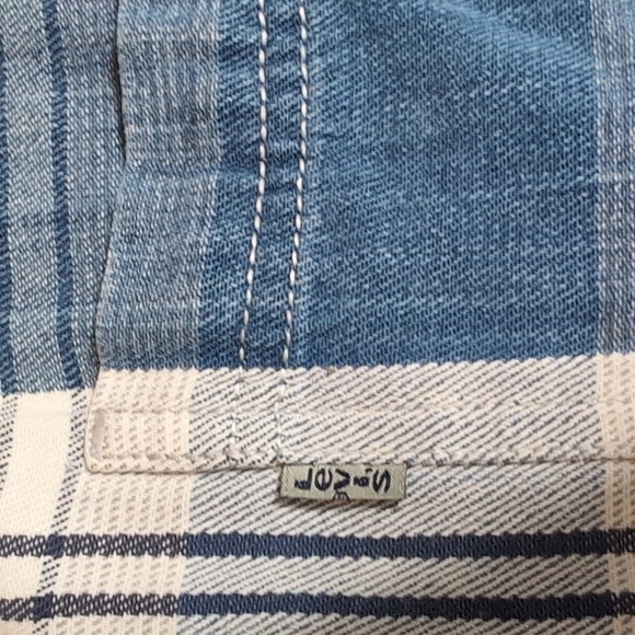 Vintage 90s Levi’s Plaid Button Up Size Large In Blue & White Metal Buttons - Picture 4 of 11